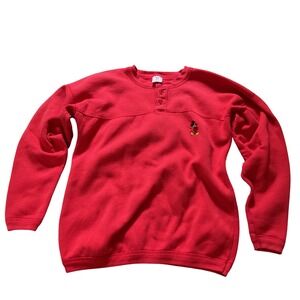 Vintage Disney Wear Mickey Mouse Henley Sweatshirt Red Made in USA Large